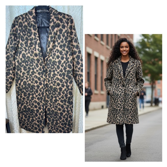 Samsøe Samsøe Rosalind Jacket Leopard Print Coat Wool Blend Women's Size Small - Picture 1 of 13